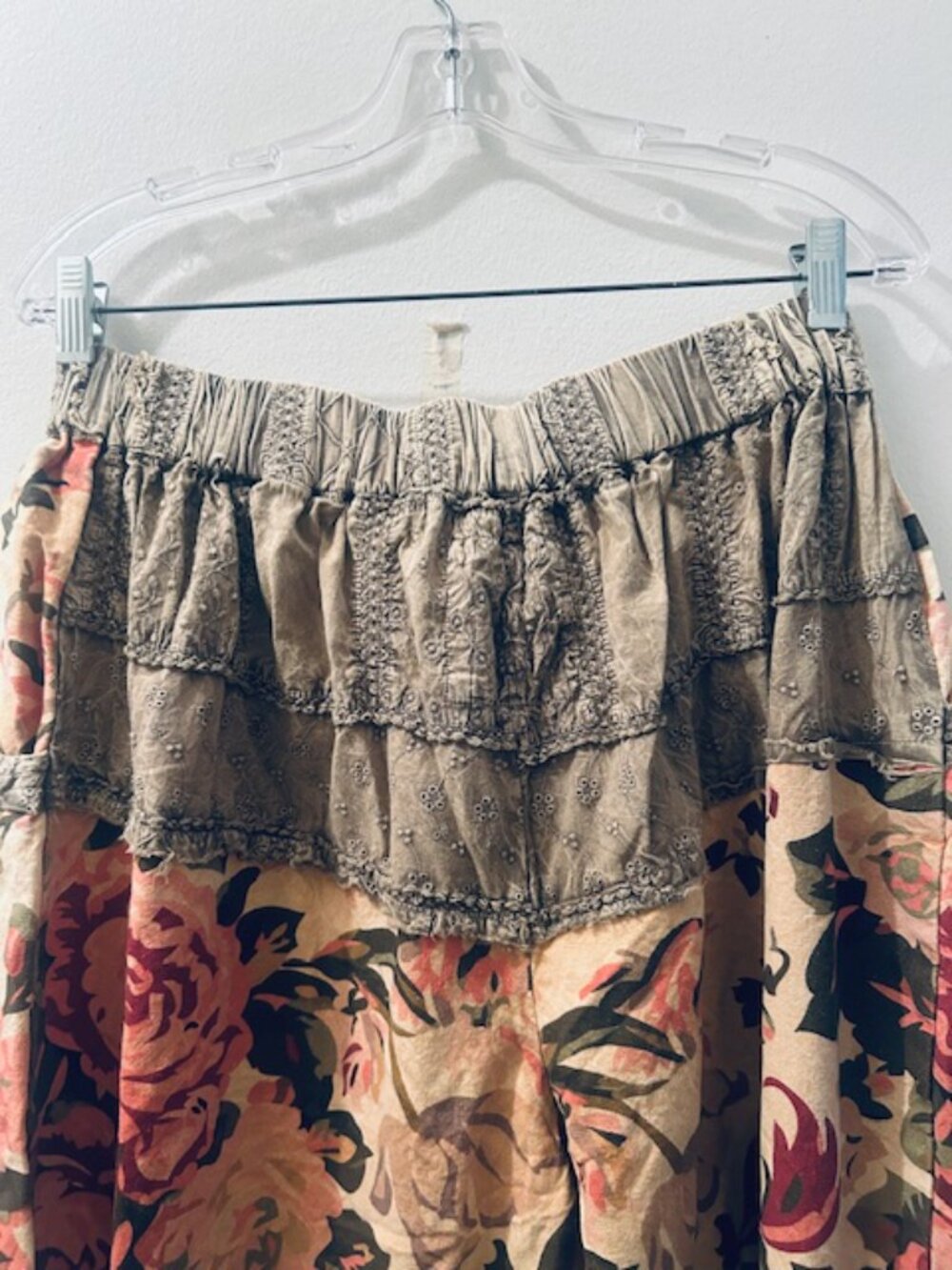 1397 A Rare Bird Chambray Tiered Roses & Striped Tie Waist One Size Pants NWT - Picture 12 of 16